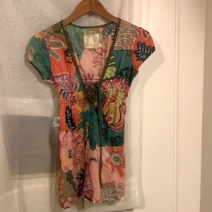 O'Neill lace up tropical boho tunic top